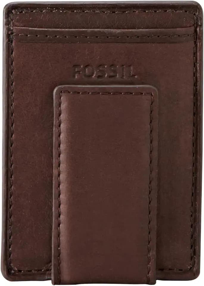 Fossil Men's Leather Minimalist Magnetic Card Case with Money Clip Front Pocket Wallet for Men