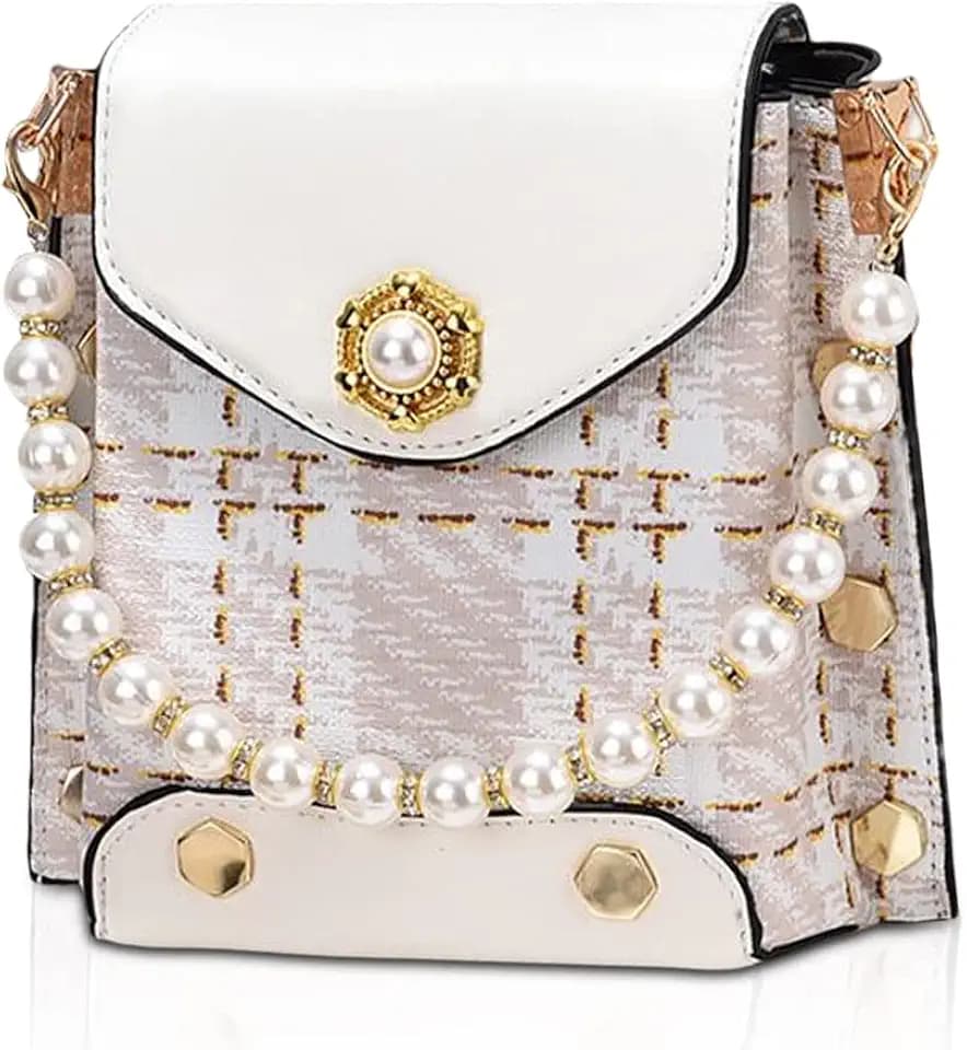 NICOLE & DORIS Süße Handtaschen Damen Handytaschen Klein Umhängetasche PU Leder Mini Schultertasche Mädchen Geldbörse Crossbody Bag Satchel Handtasche mit Perle Creme