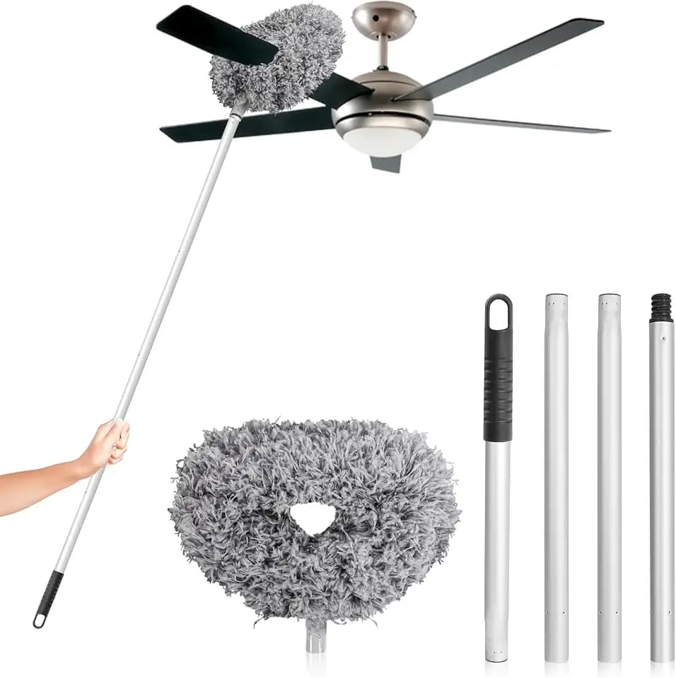 Washable Ceiling Fan Cleaner from 13 to 50 Inch Microfiber Duster with Telescoping Extension Pole, Fit for Cleaning High Ceiling Fan, Furniture, Blinds, Car (Gray)