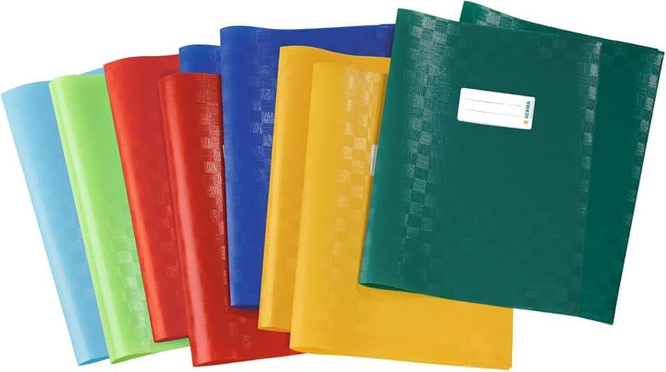 HERMA 19997 Heftumschläge A4 Bast Sortiment, 10 Stück, Hefthüllen mit Beschriftungsetikett & Baststruktur aus strapazierfähiger & abwischbarer Polypropylen-Folie, Heftschoner Set für Schulhefte farbig