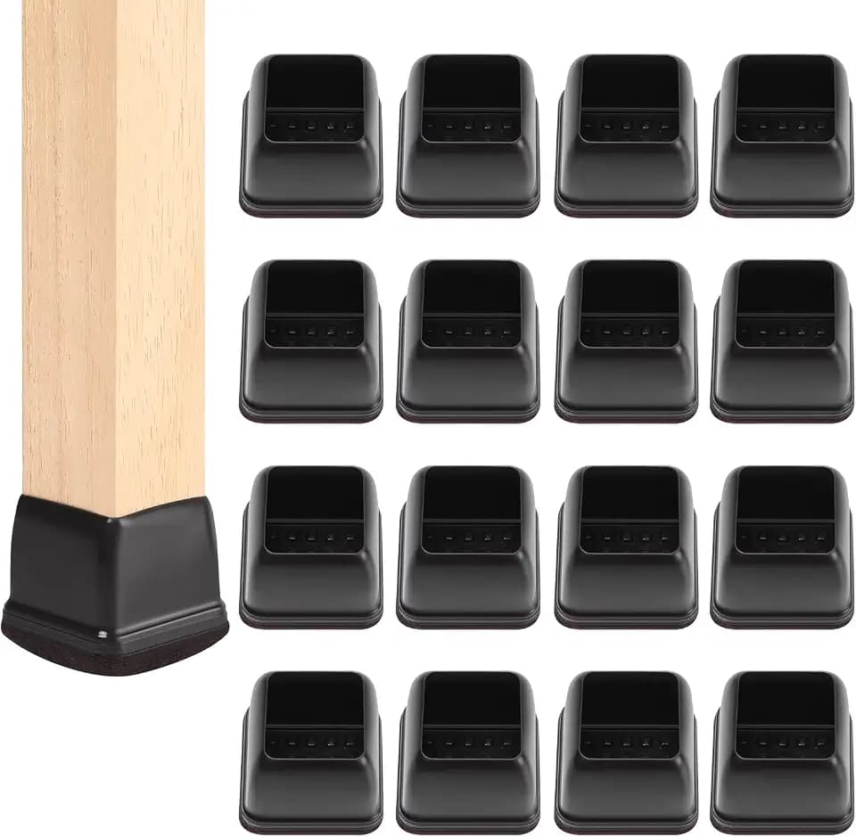 Ezprotekt 24 Pcs Square Chair Leg Floor Protectors with Felt, Silicone Felt Furniture Pads for Hardwood Floor, Dining Table Leg Caps Covers No Scratches and Noise (L Fit: 1.1" - 1.34", Black)