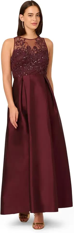Adrianna Papell Bead Combo Taffeta Long Dress