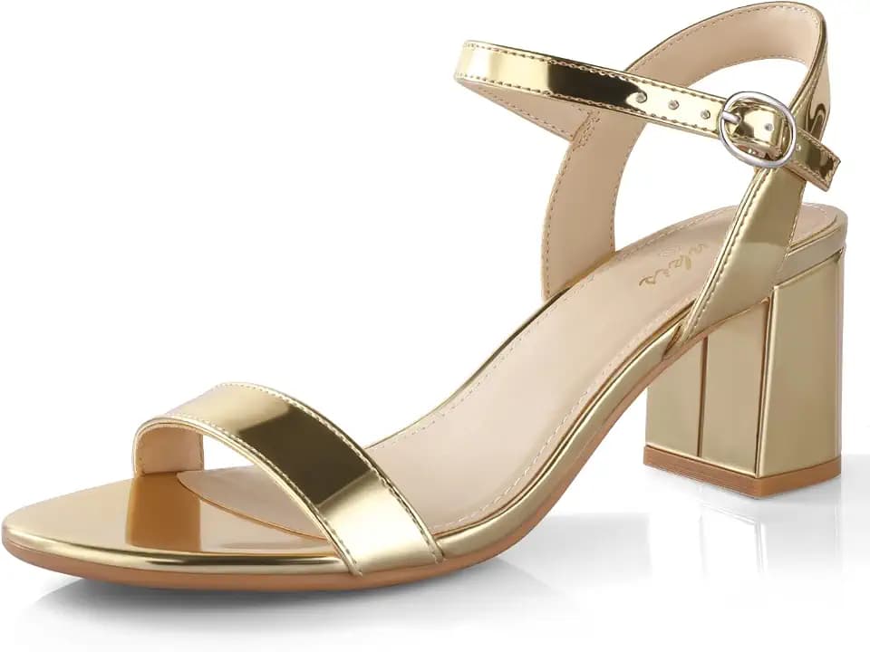 Ankis Women Nude White Black Gold Silver Open Toe Block Heel Sandal Casual