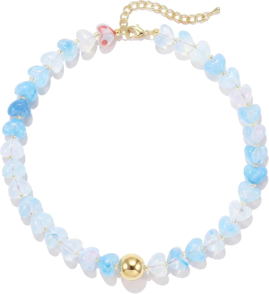 Colorful Heart Beaded Choker Necklace for Women, Cute Acrylic Statement Adjustable Jewelry, Trendy Gift