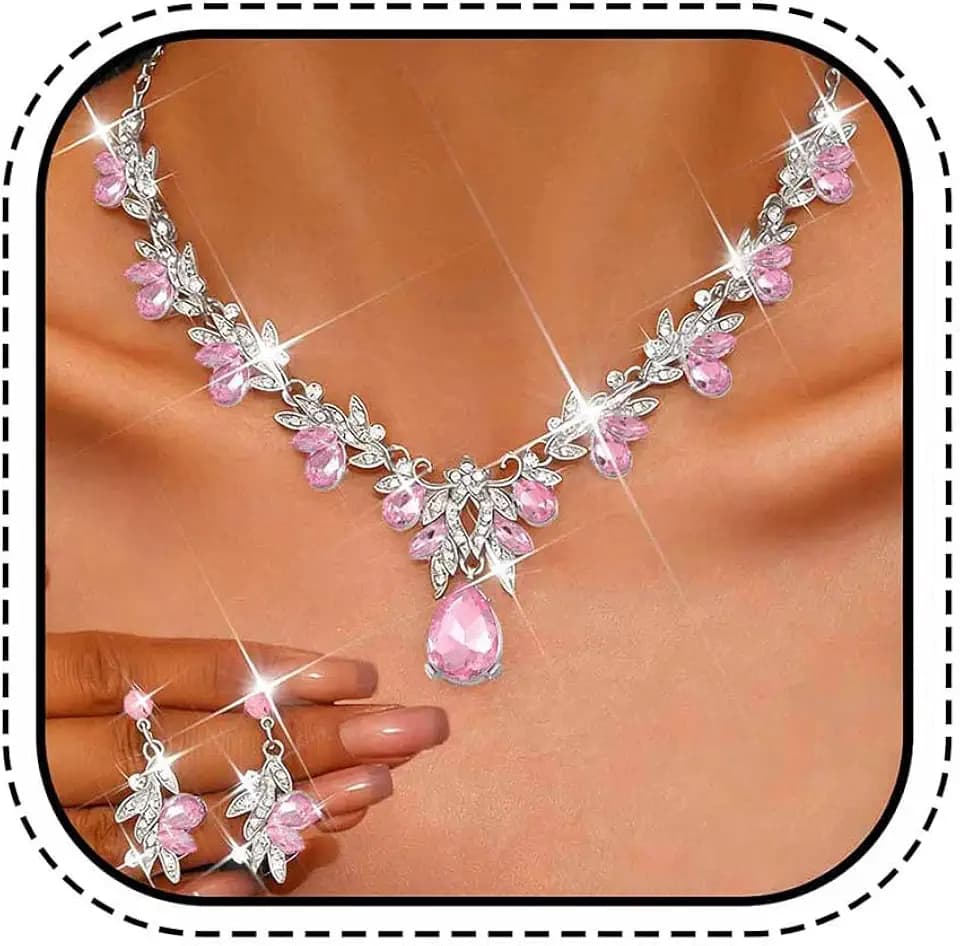 Unicra Rhinestone Bridal Wedding Jewelry Sets Gold Necklace Earrings Set Leaf Prom Formal Costume Jewelry Set for Women and Brides
