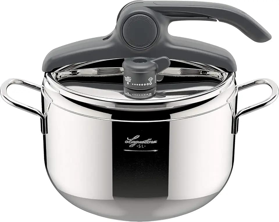 Lagostina Irradial Control Lagoeasy'UP 5 l Schnellkochtopf aus Edelstahl 18/10, Ø 22 cm, Dampfkochtopf für Induktion und Gas, Vereinfachtes Öffnen des Deckels, mit 3-lagigem Irradial-Plus-Boden