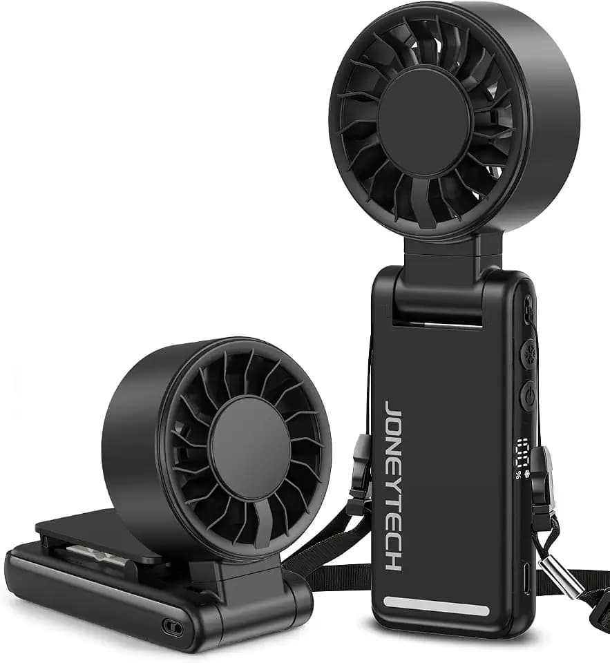 Turbo-Handventilator, Hochgeschwindigkeits-Ventilator mit starkem Luftstrom, 4-in-1-Mini-Clip/Hals/Schreibtisch/Reiseventilator, 360° drehbar, wiederaufladbar, persönlicher Ventilator für