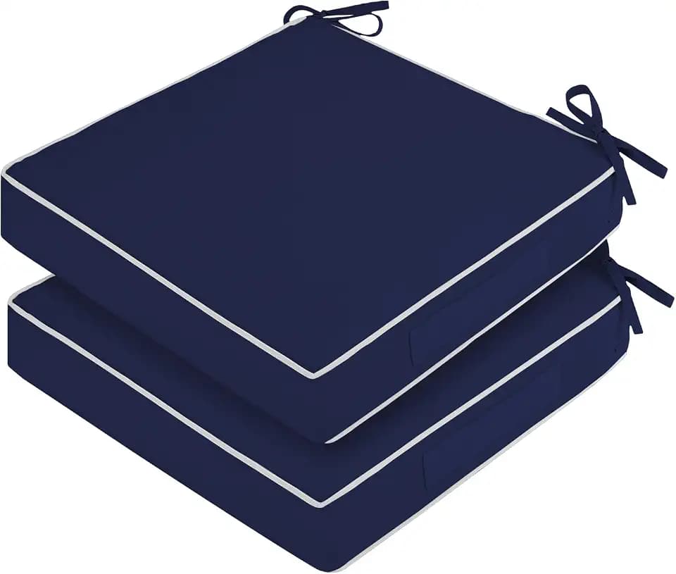 Outdoor Chair Cushions, Removable Covers, Navy/White, 19 x 19