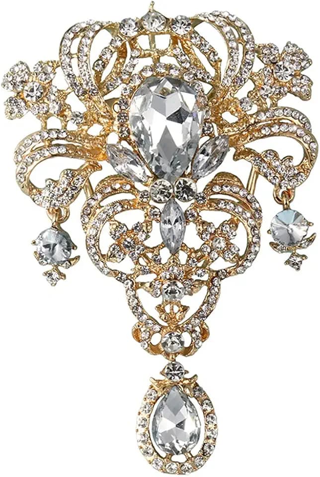 Gyn&Joy Womens 5 Inch Large Flower Bouquet Tear Drop Pendant Brooch Pin