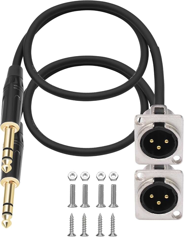 2-Pack XLR Pass Through Cable, 2FT,No Solder, for Stage Box, Patch Panel, Floor Box - No Solder for Pro Audio Installations (XLR Male to 1/4 TRS Male)