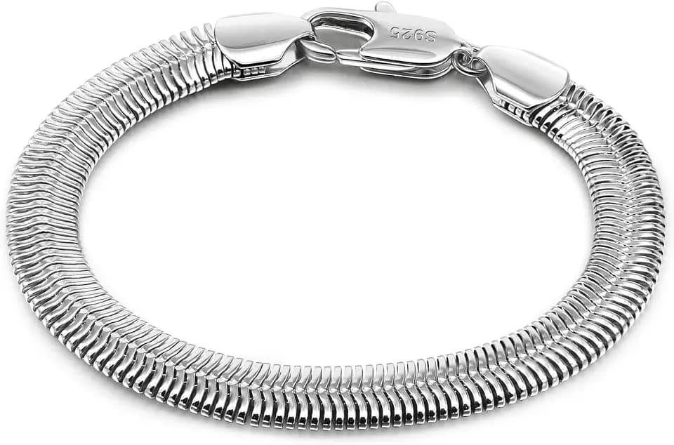 Dankadi Men & Women 925 Sterling Silver Bracelet 24K Gold plated 6MM-8MM Flexible Flat Snake Chain 6-9 Inch Cuff Jewelry Gifts