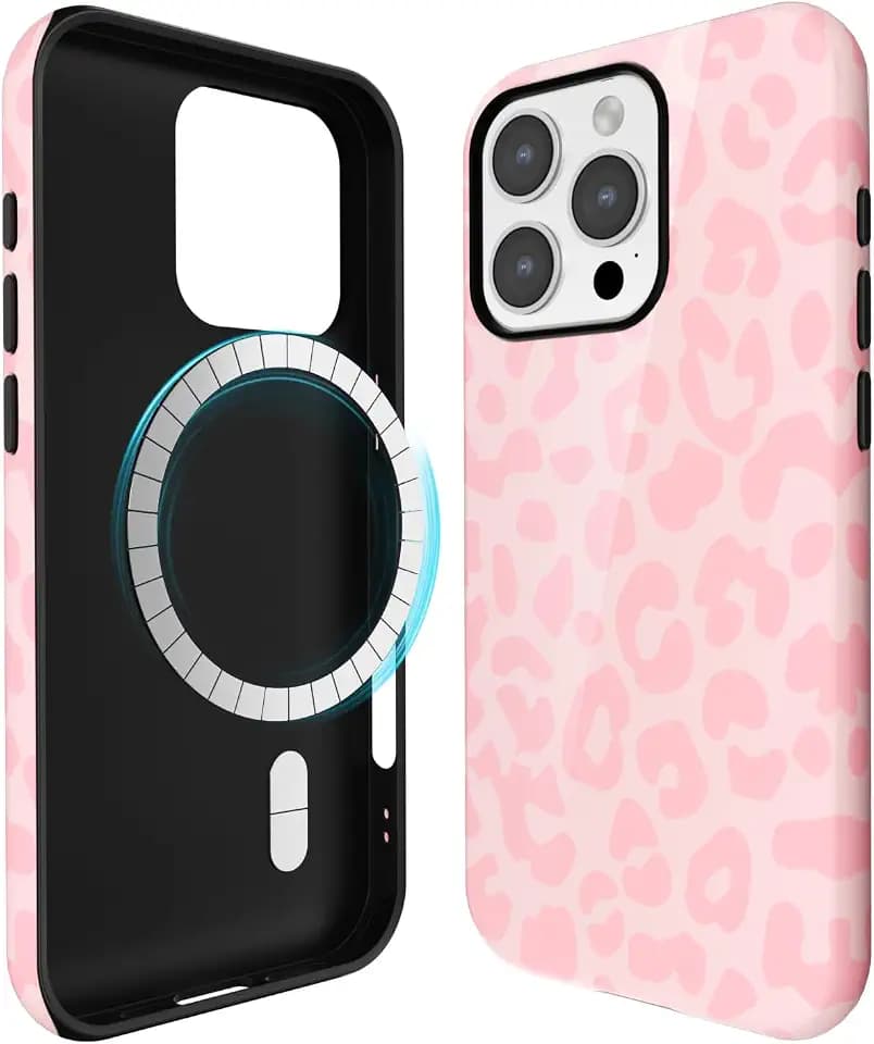 Svanove for iPhone 16 Pro Max Case Cheetah Print, Compatible with Magsafe Magnetic Leopard Phone Case, Girly Cute Trendy Retro Animal Print Aesthetic Design Hard Shell Case for Women, Pink