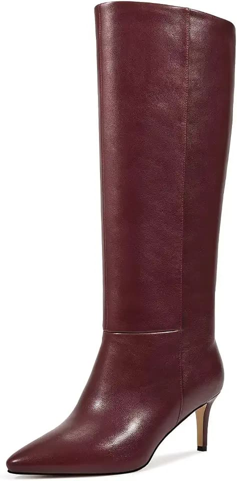 wetkiss Knee High Boots - Pointed Toe & Kitten Heel & Side Full Zipper