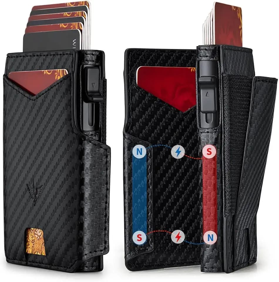 Bifold Minimalist Smart Wallet with RFID Blocking，Magnetic Wallet for Men Slim Minimalist Card Holder(carbon black)