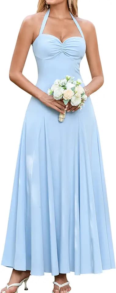 EYNMIN Womens Halter Maxi Long Flowy Floral Summer Wedding Guest Dresses