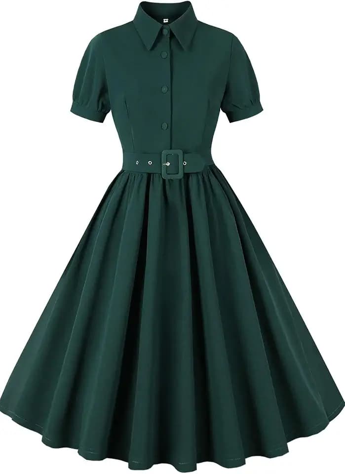 AXOE Damen Rockabilly Kleid 50er Jahre mit Gürtel