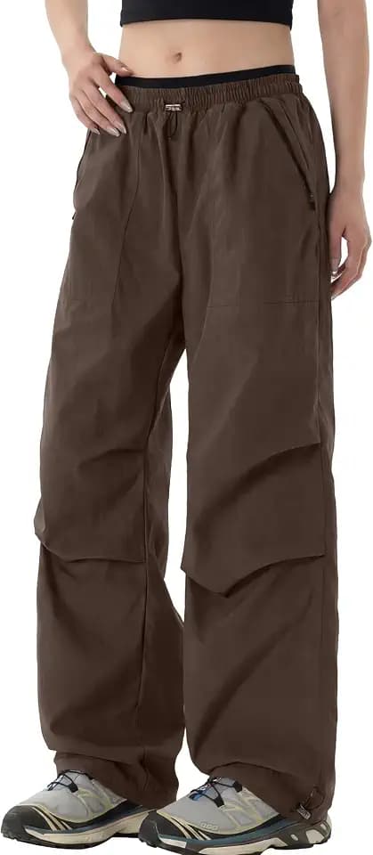 FEOYA Cargohose Damen Y2K Wasserdicht Wanderhose Weites Bein Parachute Pants Schnelltrocknend Outdoorhose Casual Jogginghose