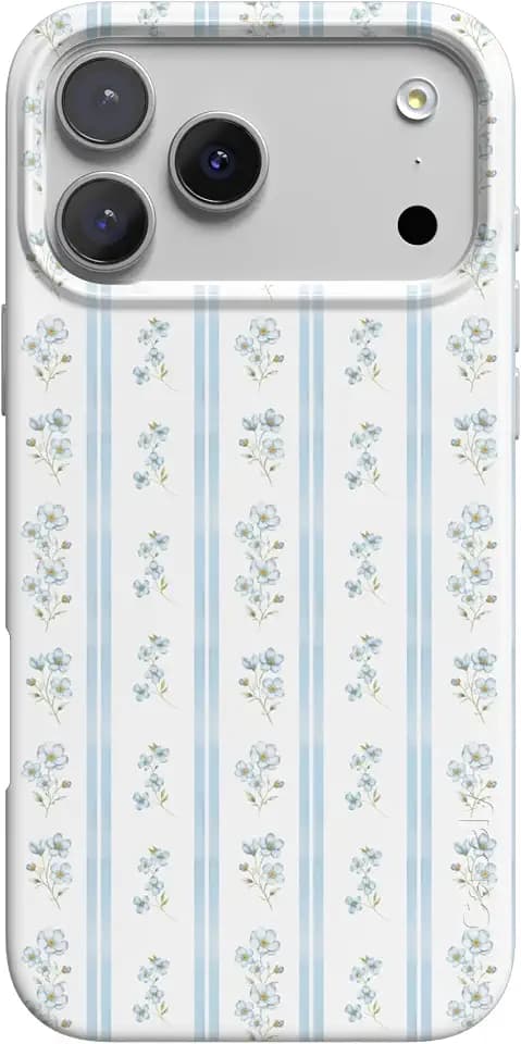 Casely iPhone 17 Pro Case | Cottage Stripe | Blue Floral | Compatible with MagSafe | Classic Ultra Thin Design
