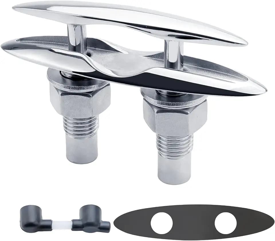 YANYUCB Pull Up Boat Cleats,5 inch/6 inch Boat Dock Cleat,316 Stainless Steel Retractable Boat Cleat Pop Up Cleat Flush Mount Cleat Mooring Rope Cleat with Backing Plate and Lock Nuts