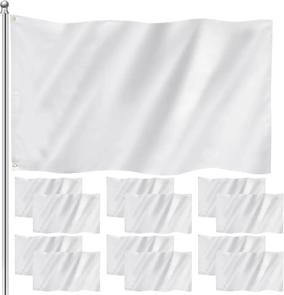 Boao 12 Pcs 3x5 ft Solid Color Flag Plain Color Blank Flag DIY, White