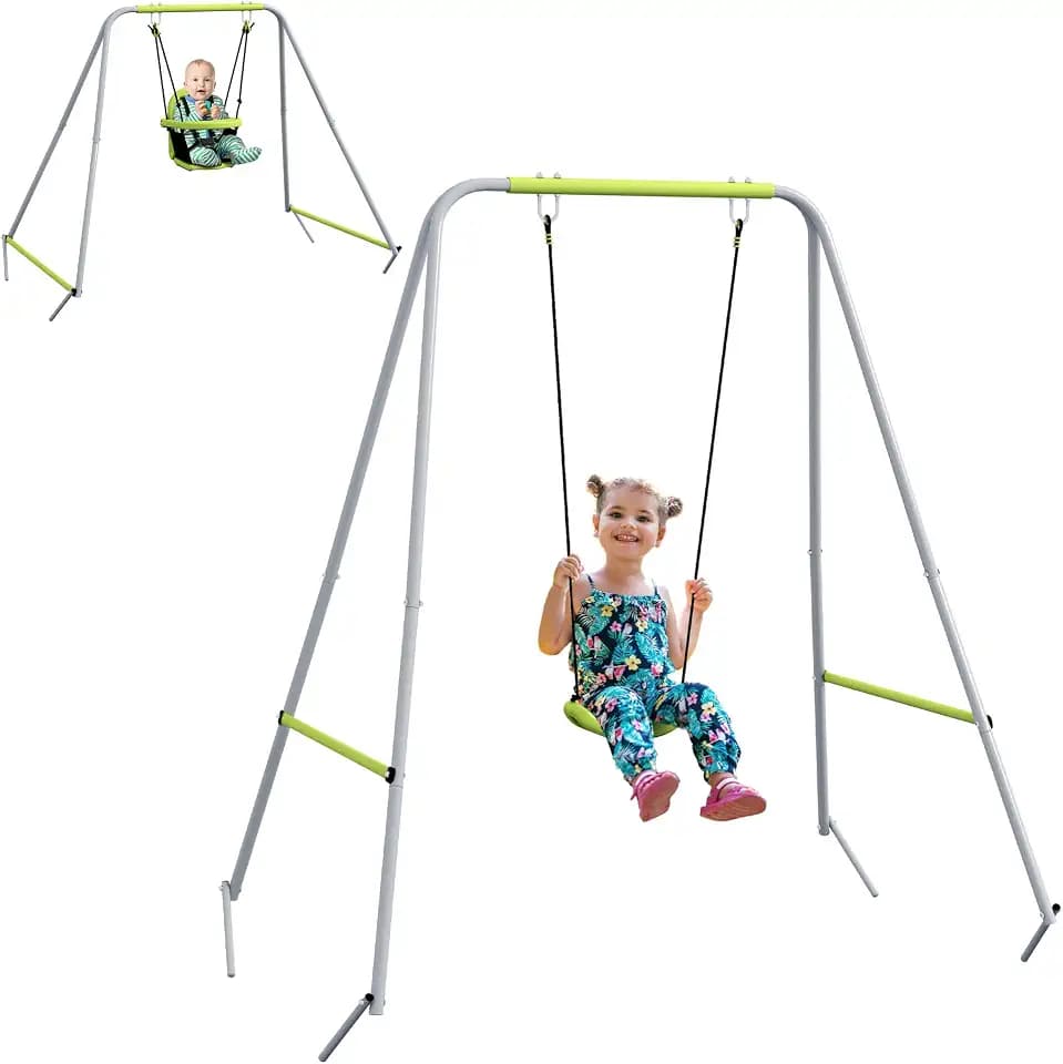 Outsunny 2-in-1 Kinder-Schaukel-Set Innen/Außen Grün