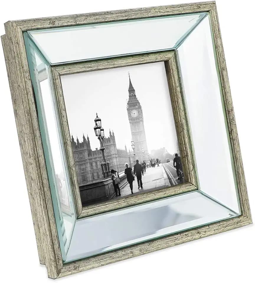 Isaac Jacobs 4x4 Silver Beveled Mirror Picture Frame w/Deep Slanted Angle