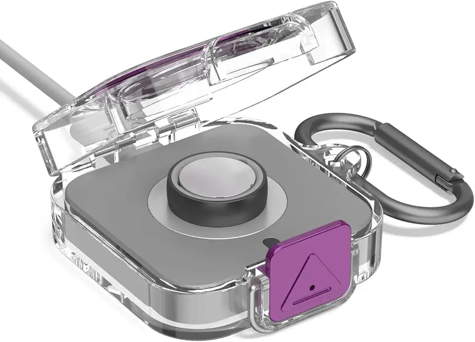 Secure Lock Plastic Case Cover Compatible with Oura Ring Gen 4 Charger,Portable Protective Case for Oura Ring Gen 4 Charger with Carabiner, Only Protective Case (Purple)