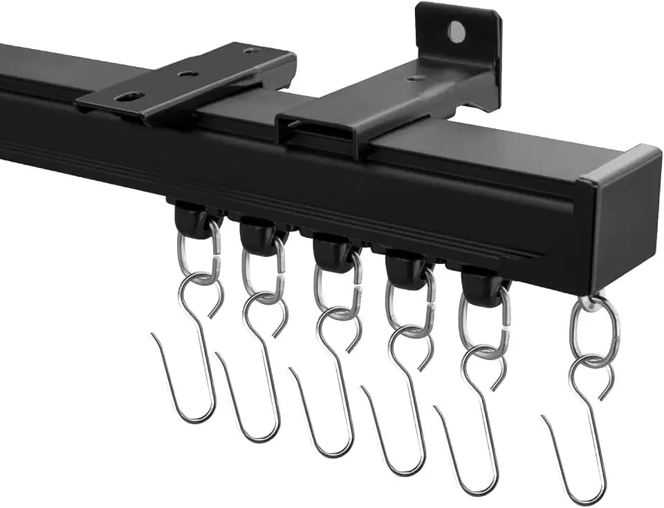 Hoeflife Ceiling Curtain Tracks,Curtain Track Wall Mount,Track Curtains Rod Ceilings Mount Heavy Duty Ceiling Tracks for Curtains Room Divider Rod with Hooks,Black 3-18ft