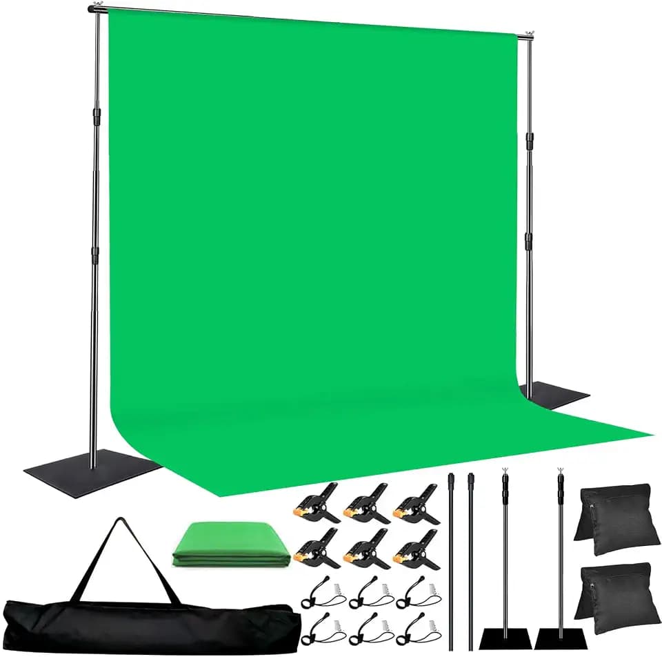 8x10 FT Green Screen Backdrop Kit with Stand, Portable Green Screen Background Support System, Premium Polyester Backdrop for Video Recording, Photography Studio, Virtual Backgrounds, Events