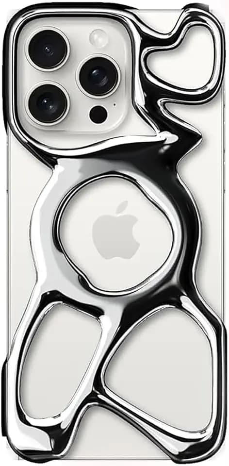 Angry miao Emptiness Phone Case for iPhone 15 Pro, MagSafe Compatible 22g Lightweight,Silver,Heat Dissipating Ample Protection, Shiny Silver