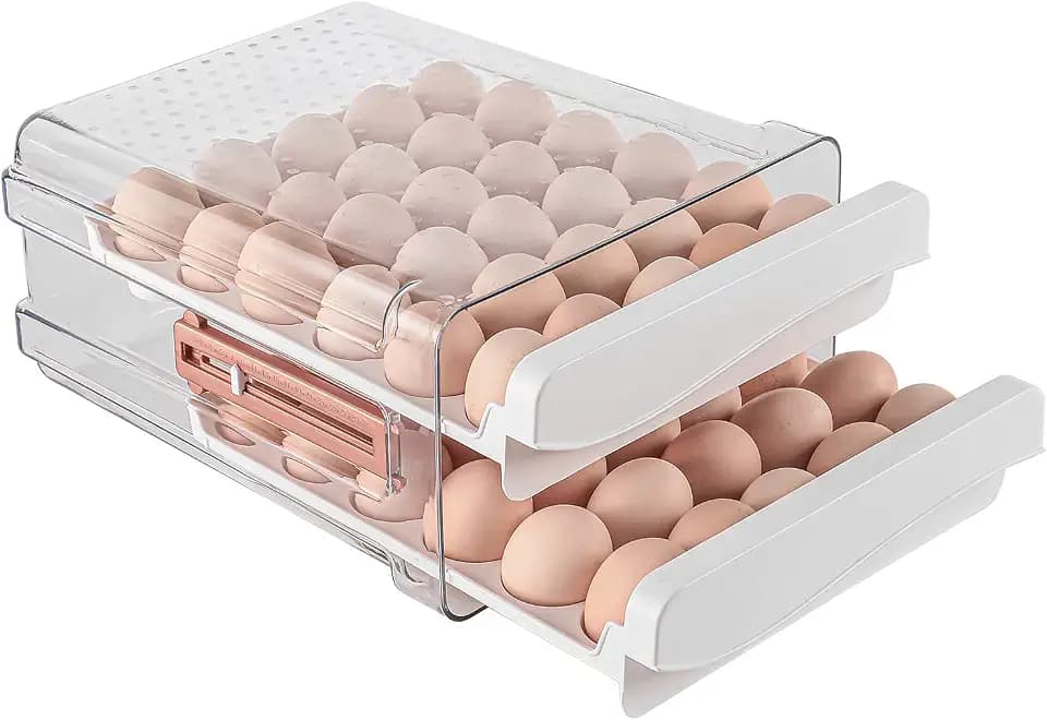 Sooyee Egg Holder for Fridge, Clear, 2 Drawers 60 Eggs