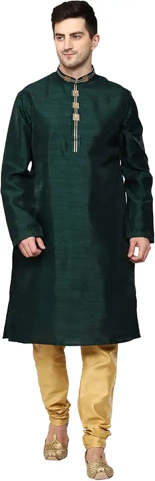 ITOS365 Herren-Tunika, Kunstseide, Kurta-Pyjama-Set, Hochzeit, indische Kleidung, lässig, Partykleid, Geschenkartikel