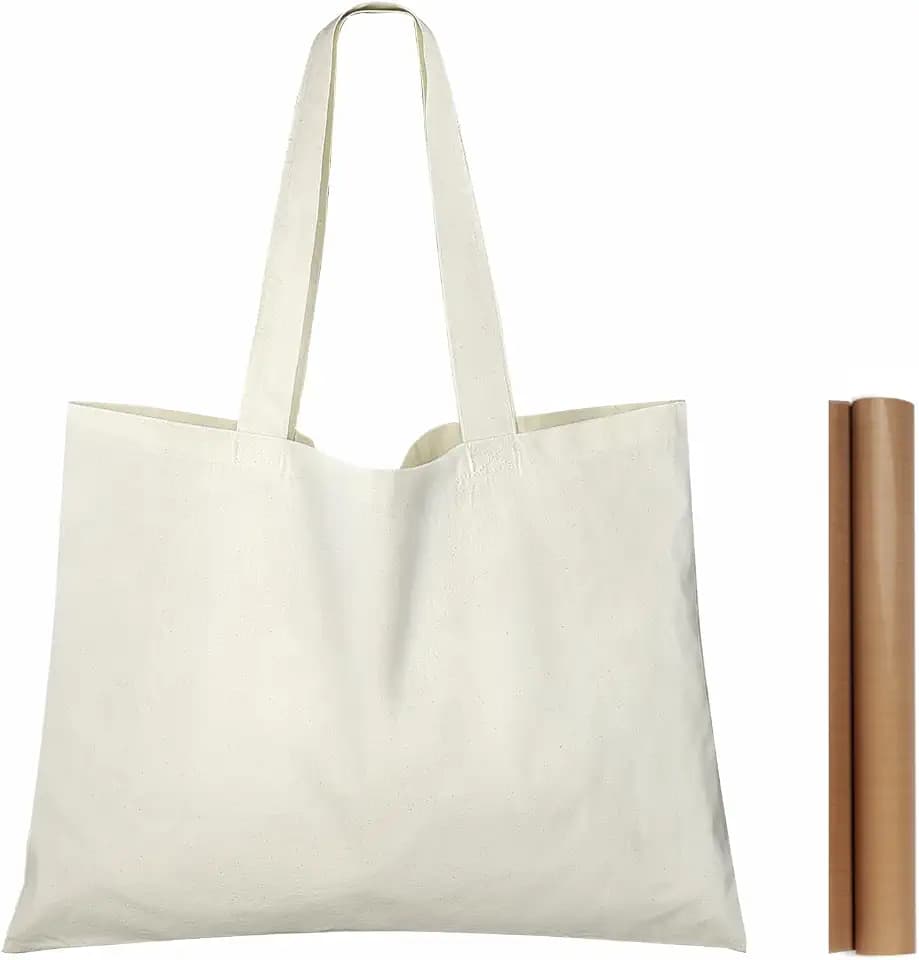 NPBAG 5 Pack 20'' X 16'' Large Natural Cotton Tote Bags, Lightweight Blank Bulk Cloth Bags with 1pc of PTFE Teflon Sheet
