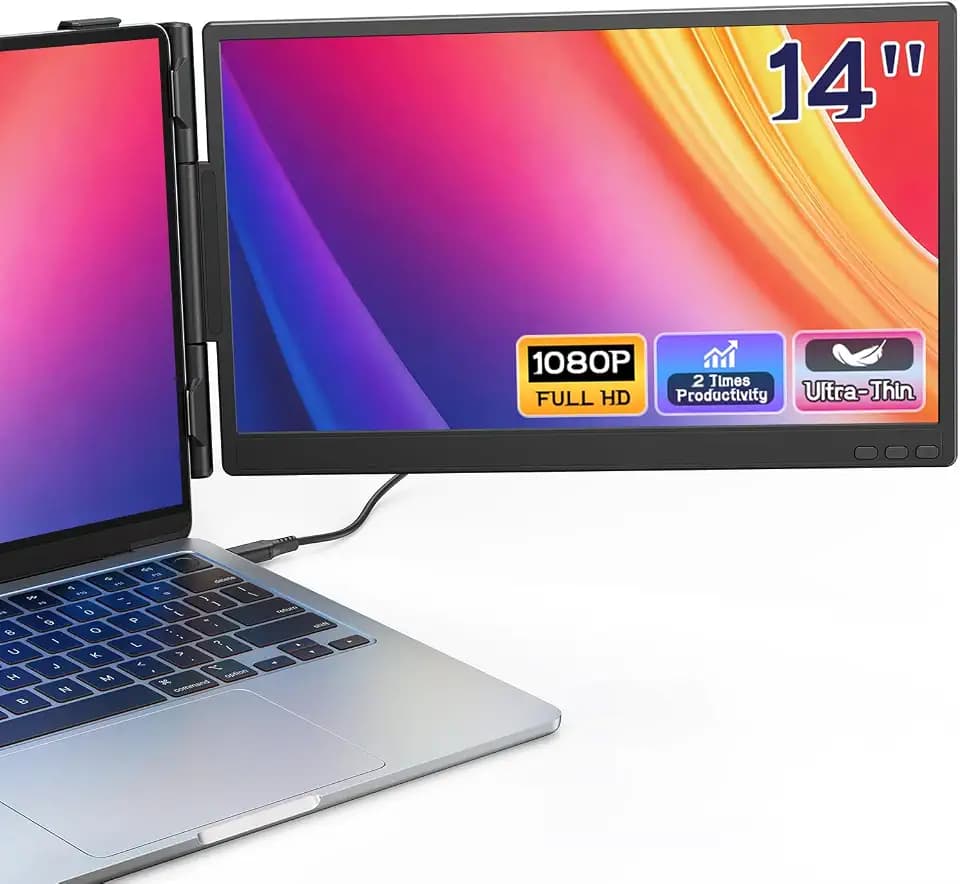 14'' Dual Laptop Screen Extender, 1080P FHD Laptop Extended Monitor Portable with Speaker, Plug-Play Second Monitor for 13-16'' Laptops