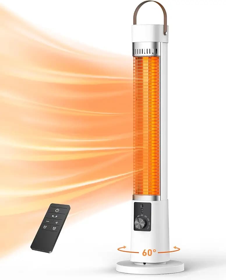 Patio Heater for Outdoor Use, Infrared Electric Outdoor Heater, 1500W Instant Heating, 60-Degree Oscillation, 9 Heat Levels, 9H Timer, Remote, for Garage, Backyard, Large Room, Indoor, 32", White