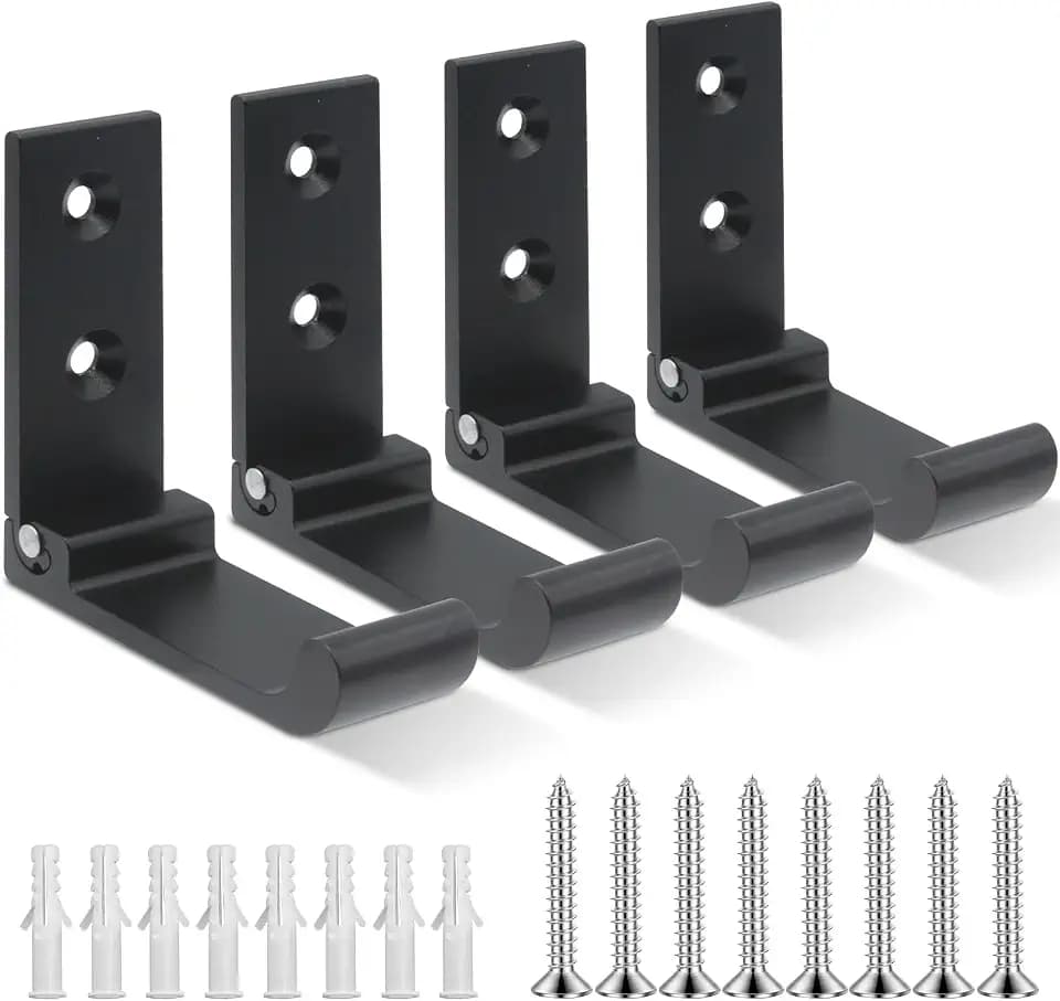 4 Stücke Kopfhörer Wandhalterung, Faltbarer Wandhaken, Kopfhörer Halter, Aluminiumlegierung, mit Schrauben, Kleiderhaken für Büro, Küche, Mantel, Hut (Schwarz)