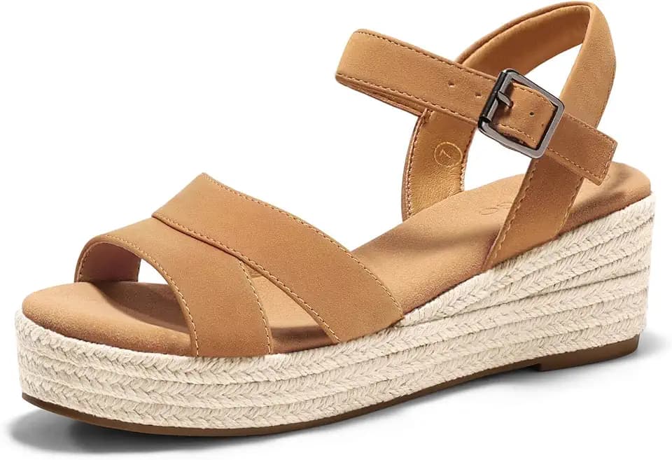 Coutgo Womens Wedge Platform Sandals Espadrille Heels Open Toe Buckle Ankle Strap Summer Shoes