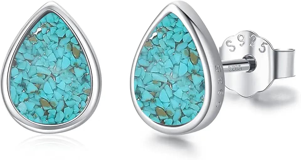 MEDWISE 925 Sterling Silver Moonstone/Turquoise/Malachite Teardrop Bridal Stud Earrings - Cartilage Studs, Hypoallergenic Perfect for Weddings Gifts
