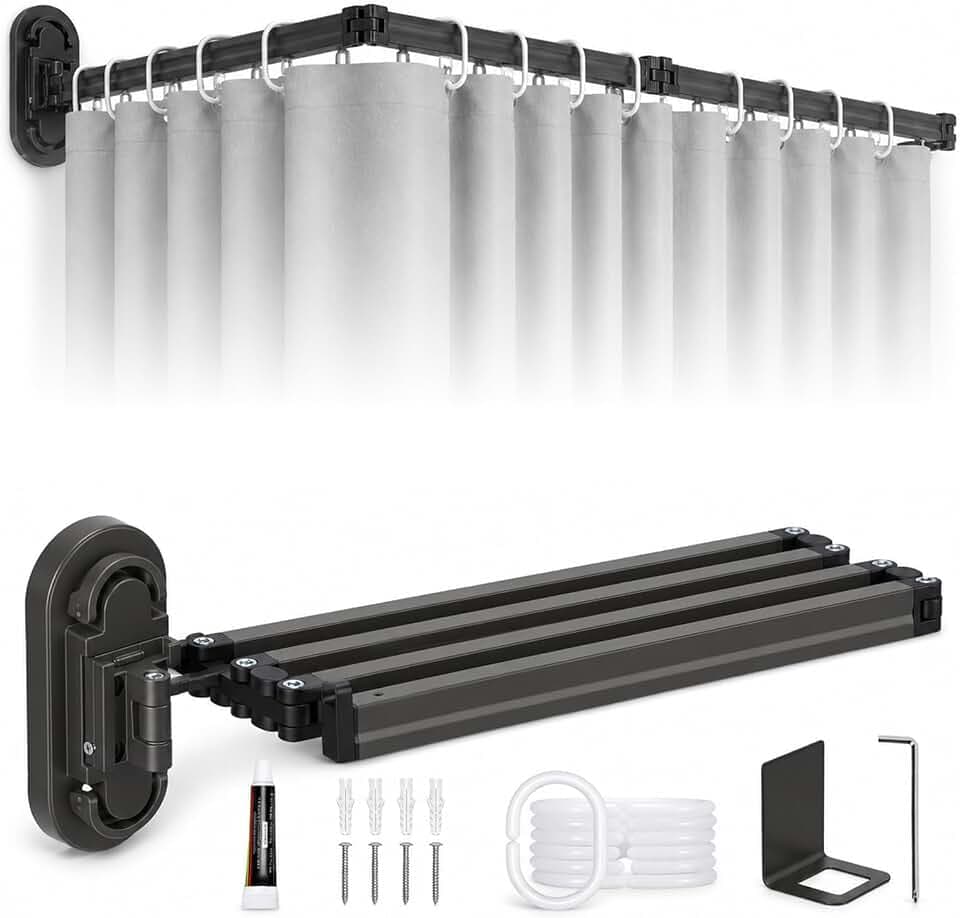 Duschvorhang Ohne Bohren, 1.8x2M Wandmontage Eckvorhangstangen, 4-Fold Kraftvoller Saugnapf, Altbare Faltbare Duschvorhangstange Mit Saugnapf, für Badezimmer, Umkleideräume, Wohnmobile Lichtgraue
