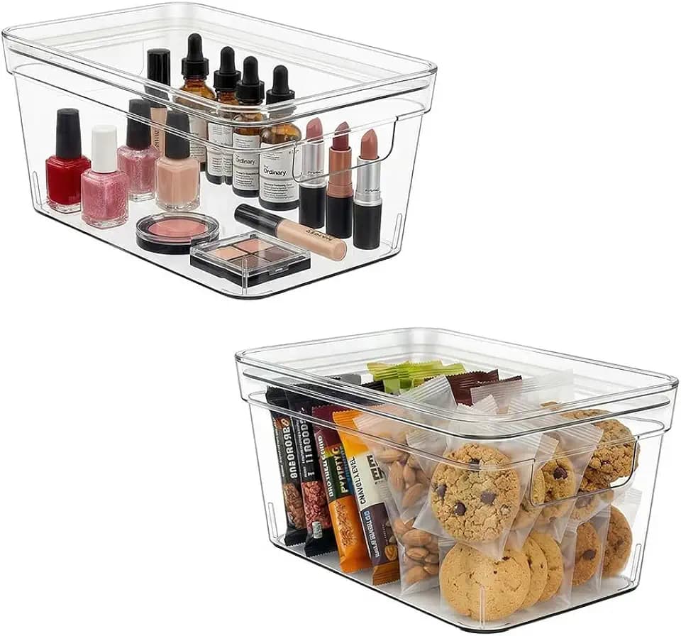 MOONEDGE 2 Pack 10x6x5 Stackable Small Clear Storage Bins with Lids