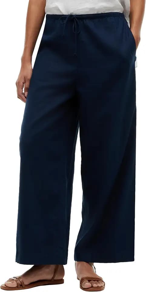 Tommy Hilfiger Women's Linen Pants Straight Leg Casual Pants with Pockets and Waist Tie
