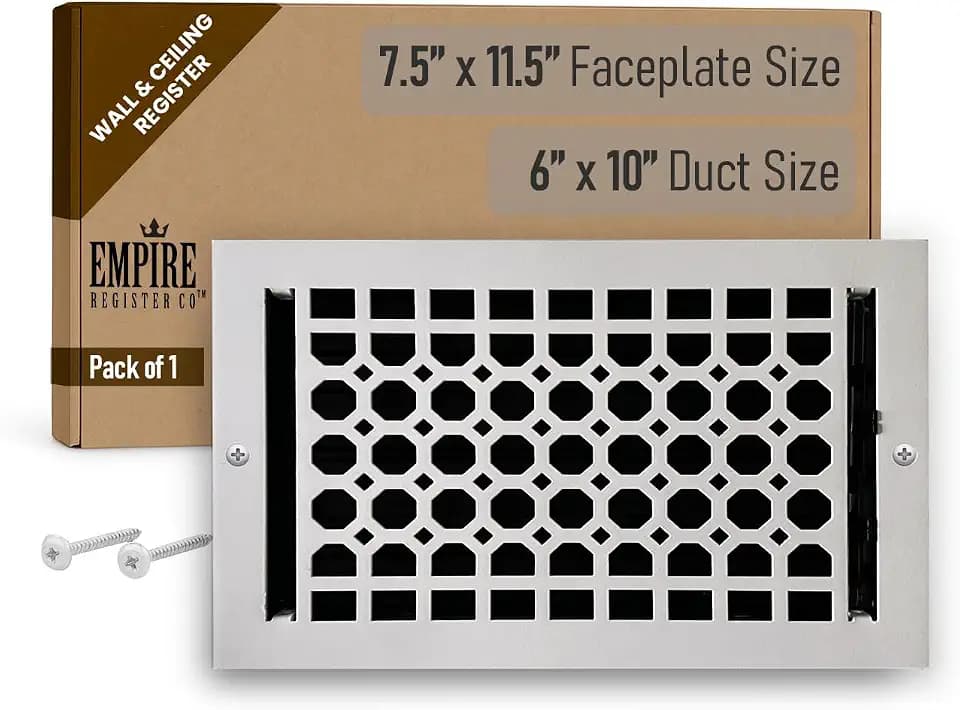 Empire Register Co, Ceiling & Wall Vent Cover - 6x10 inch, Honeycomb Design, White Finish, Metal Damper Attached, Measure Wall Hole Dimensions (not for Floor use)