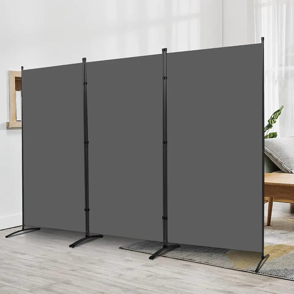 3 Panel Folding Room Divider, 102" Wx71.3 H Portable Wall Divider, Grey