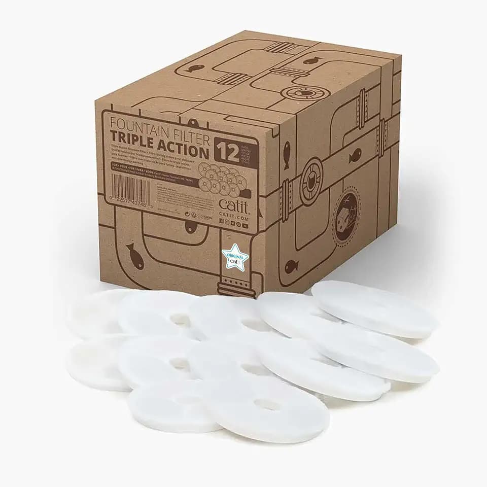 Catit Triple Action Replacement Original Water Fountain Filters, 12 Pack
