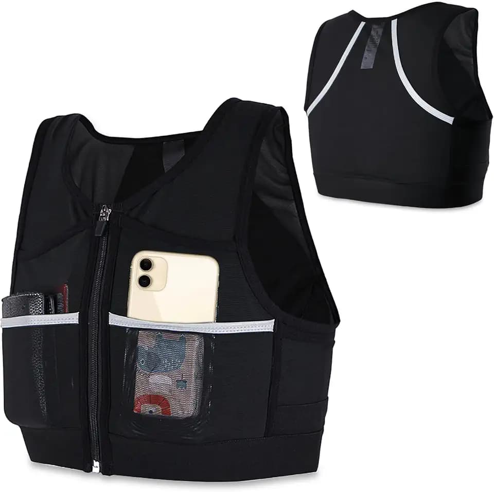 Laufweste Telefonhalter, Leichter Reflektierende Laufweste mit 7 Taschen Große Kapazität Brusttasche Running Vest für Manner Damen Laufen Radfahren Joggen Training Wandern
