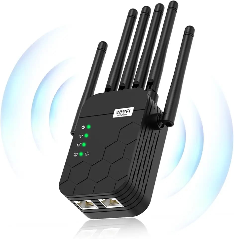 2026 WiFi Extender Signal Booster, Dual Band 5.8GHz&2.4GHz, 6X Faster, WiFi Booster Covers Up to 13880 Sq.ft, 1200M WiFi Repeater with Ethernet Port, Connects 100+ Devices, One-tap Setup