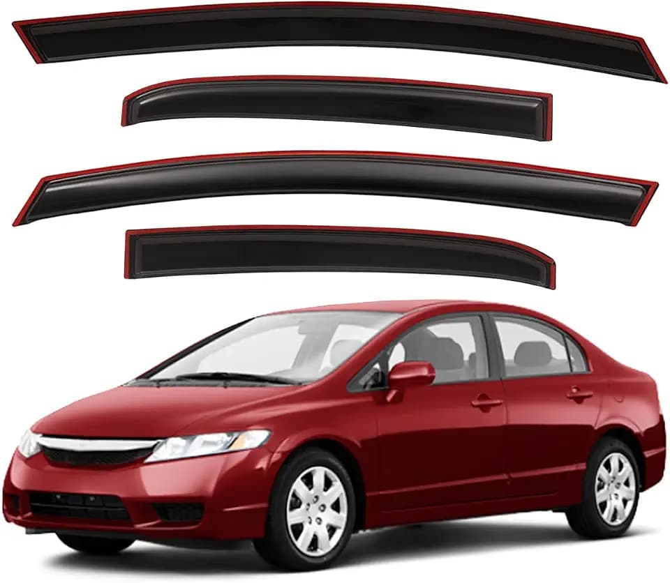 Lightronic Extra Durable Clip-on in-Channel Auto Vent Window Visor, Fits 2006-2011 Honda Civic Sedan, UV Protection Rain Guard, Original Wind Deflector, No-Drill Easy Install, Dark Smoke, 4-Pcs