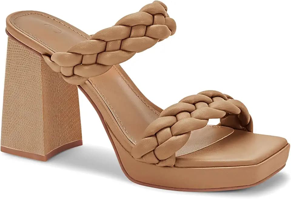 Coutgo Womens Platform Heels Chunky Heel Braided Heeled Sandals Slip on High Mules Party Summer Dress Shoes