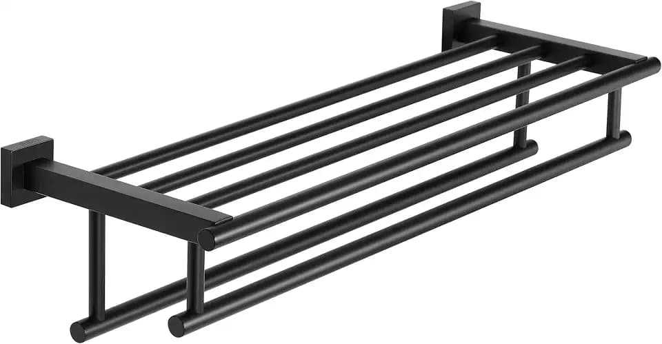 SEIDO 30 Inch Wall Mounted Towel Rack with Shelf, 2-Tier Bathroom Organizer with Double Towel Bar, Rustproof 304 Stainless Steel Towel Shelf, Heavy Duty Matte Black Towel Holder for Bathroom