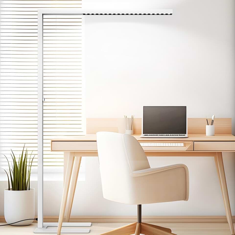 STERREN 77" LED Floor Lamp for Office, 7350LM Dimmable Eye-Care Standing Piano Lamp,70W Tall Reading Light, 4000K Bright Lighting for Living Room - White